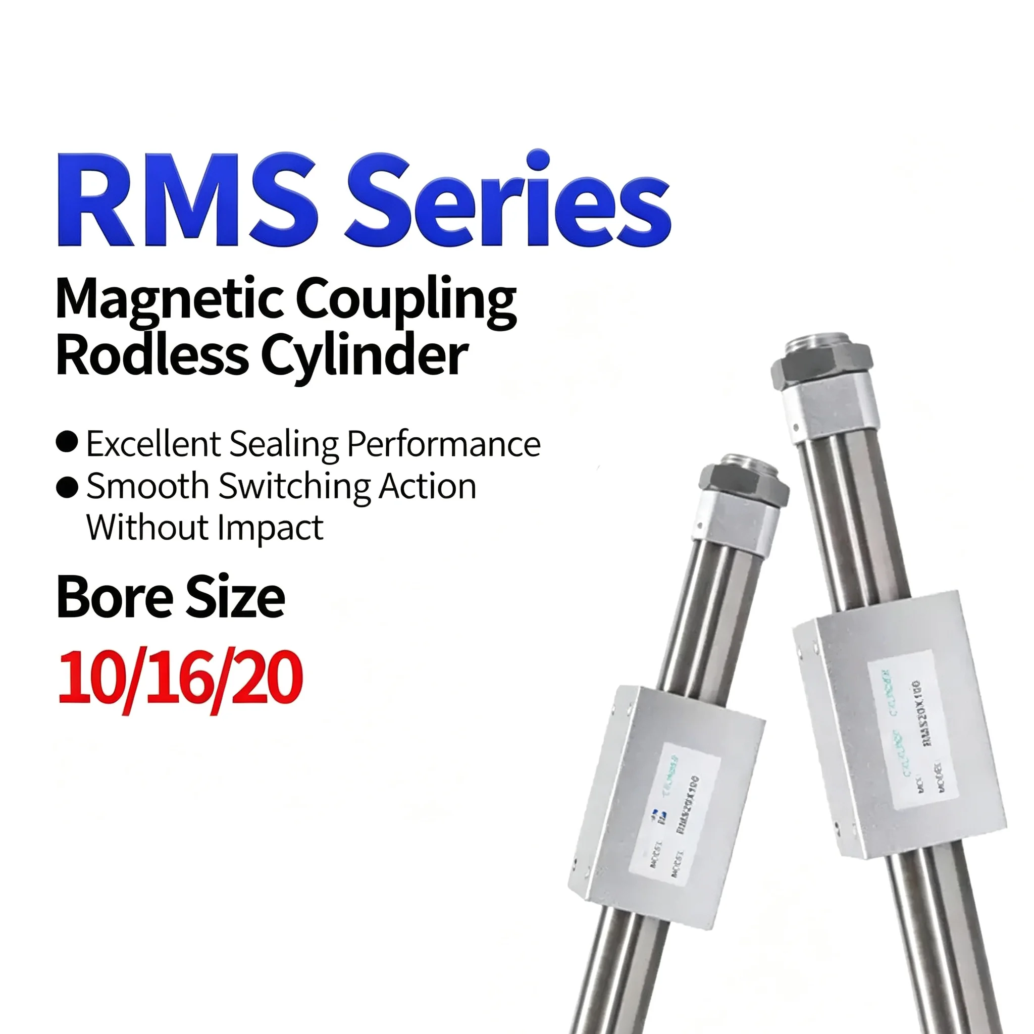 Cylinders 50 100 150 200 250 300mm Stroke Pneumatic Cylinder RMS Series Air Cylinder 10/16/20/25/32 40mm Bore Rodless Magnetic