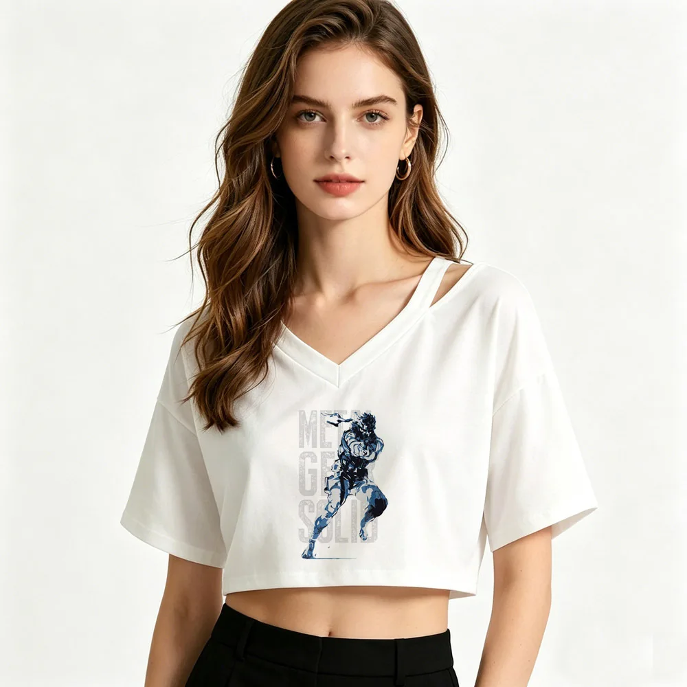 Metal Gear Solid cropped top female scene  cute alternative  funny y2k tshirt harajuku kawaii emo dollette cheap