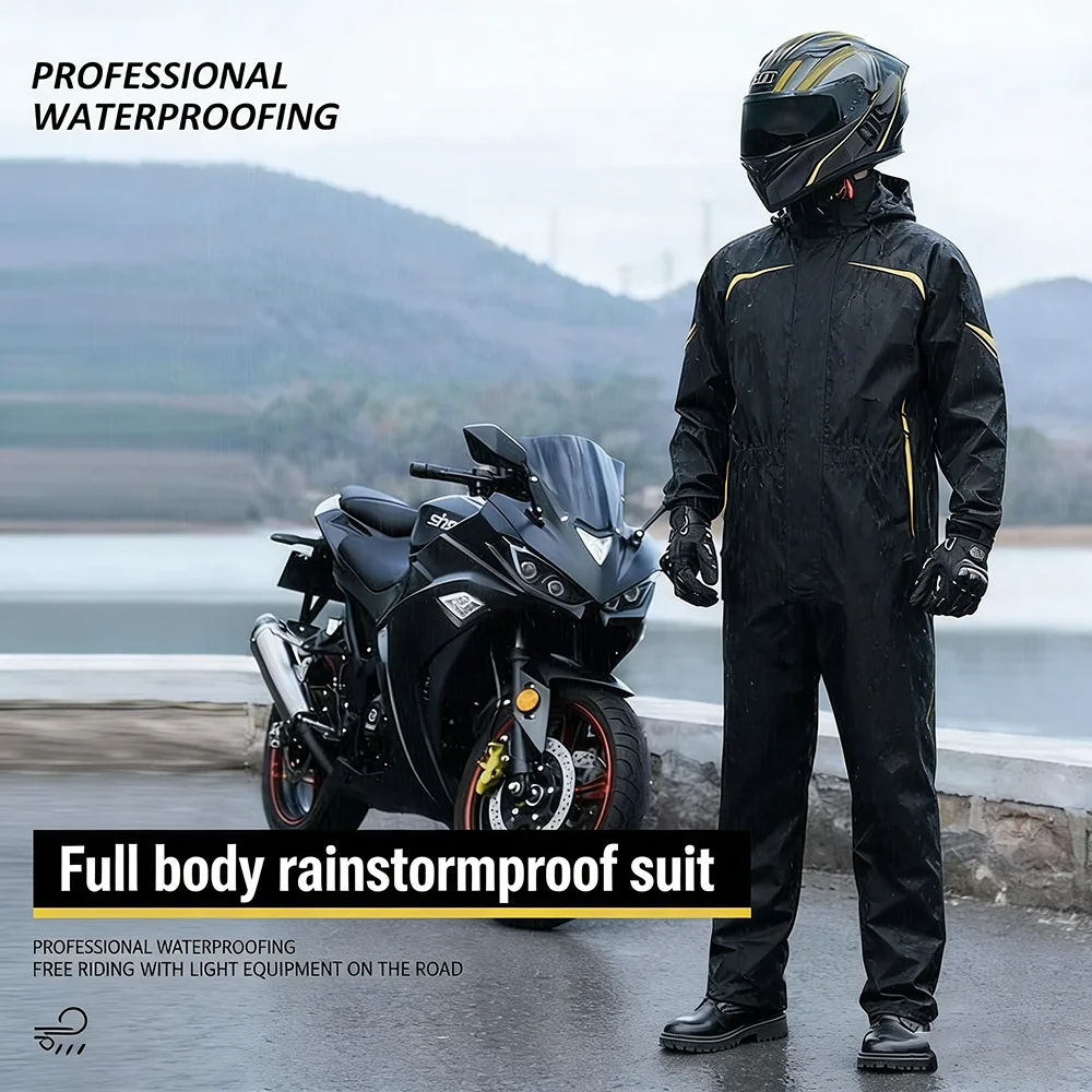Motorcycle Rain Suit Men Women Rain Gear Waterproof Protective Rain Coat with Pants Foldable Windproof Reflective Breathable