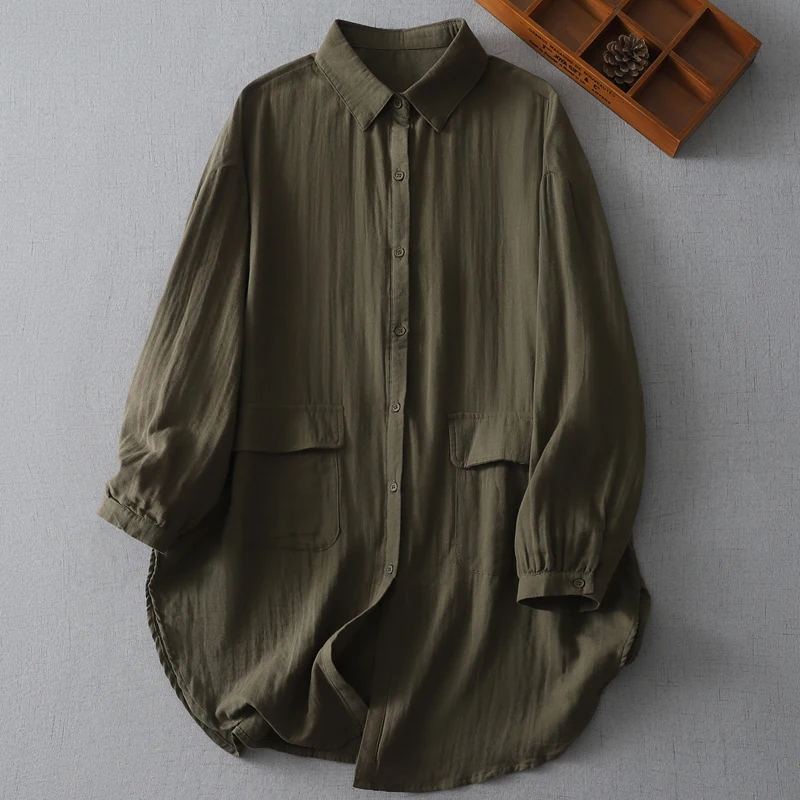 Allentato Casual Cotton irt Donna taglie forti Sottile Sle Vintage Loose Fit Artistico Sle Long Sve Mid-Length Casual irt