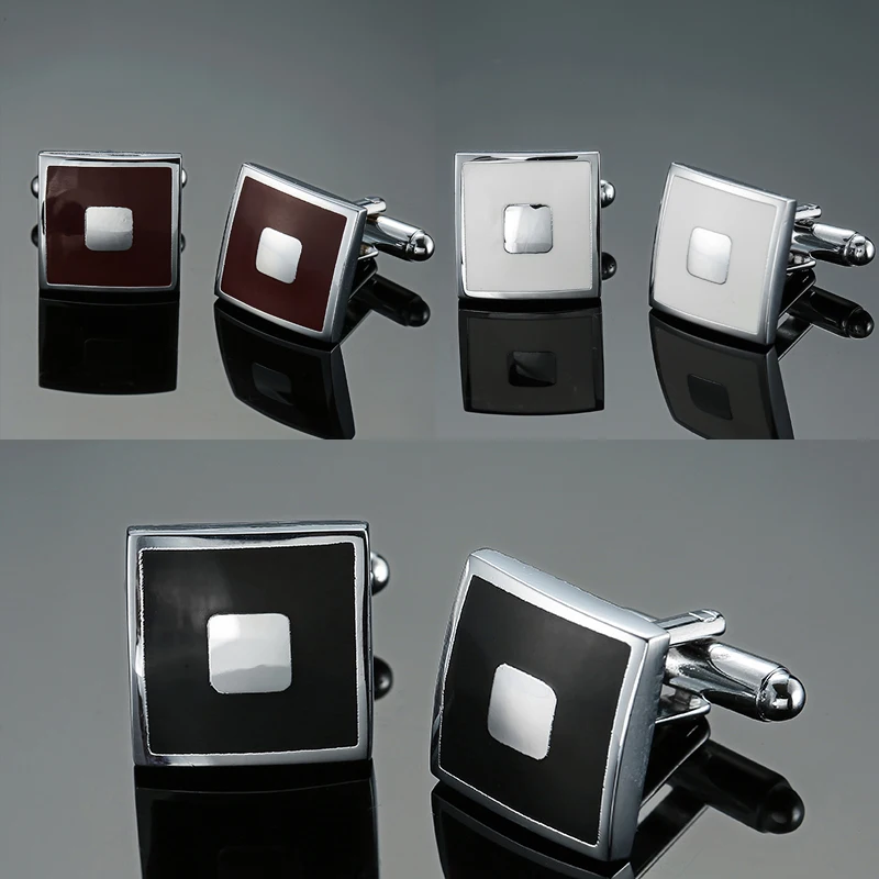 Men's French shirt cufflinks copper material square red black white enamel loop cufflinks  Fashion brands Groom Wedding Jewelry