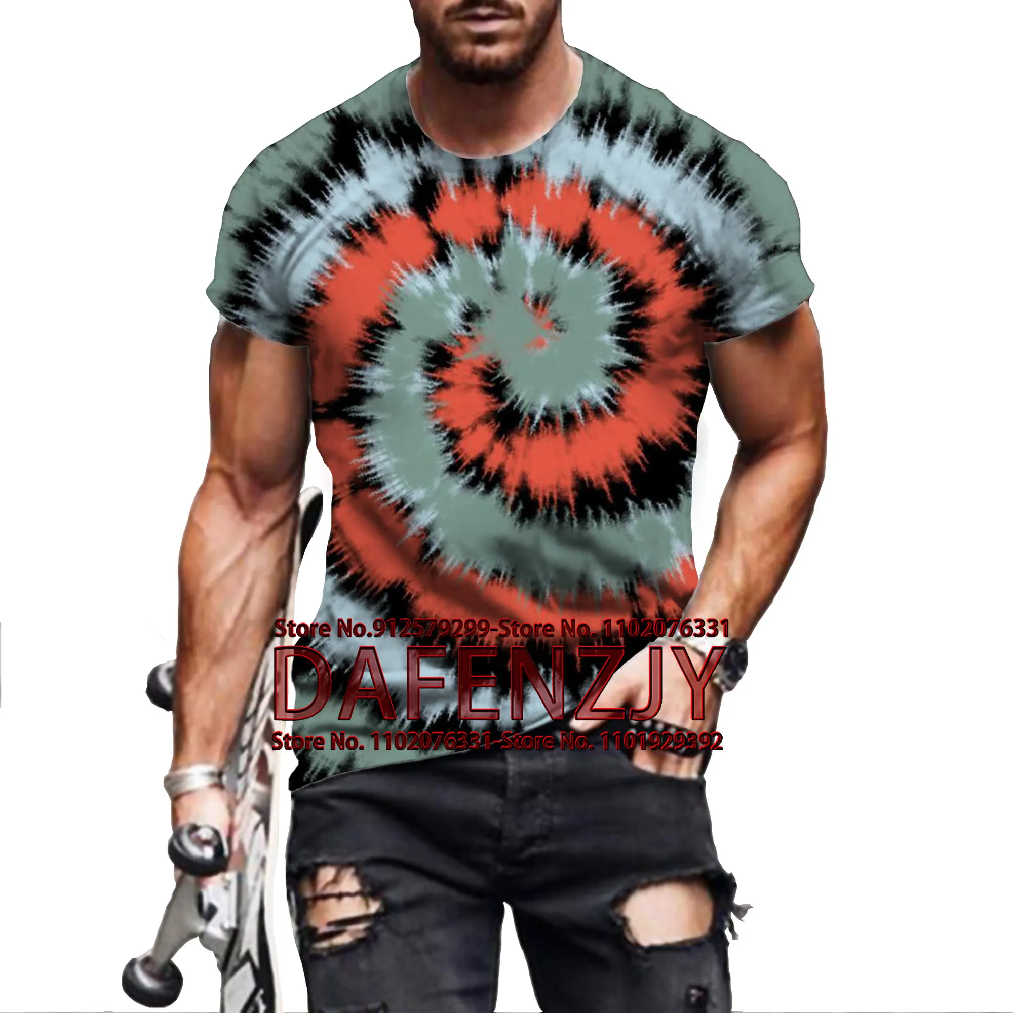 Men's Colorful Rainbow Tie Dye T-shirt Fashion 3d Printed T Shirt Personality Pattern Short-sleeved Oversized Streetwear Tees Su