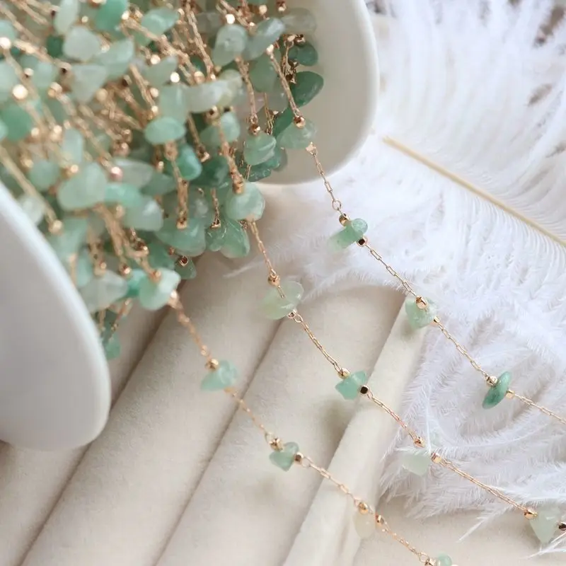 1M Copper Colorfast Aventurine Chain, Loose Retro DIY Bracelet Necklace, Natural Stone  Jewelry Making Materials Supply