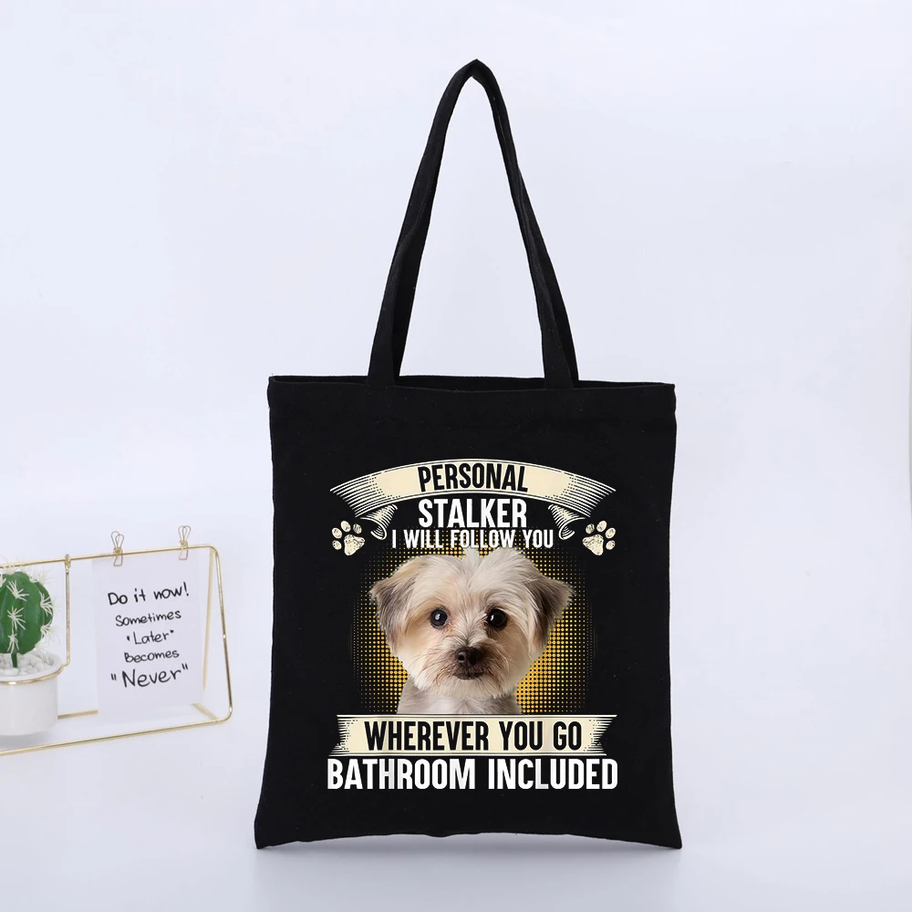 Dog Graphic Canvas Tote Bag with Slogan Print, Casual Style for Daily Shopping and Errands