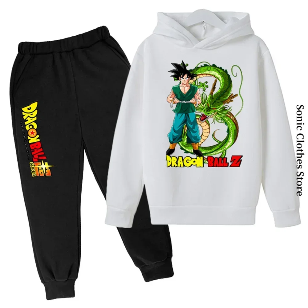 2024 New Anime Dragon Ball Z Hoodie Kids Clothes Girls Clothing Kakarotto Hooded Goku Sweaters Baby Boys Hooded +pants 2pcs Hot