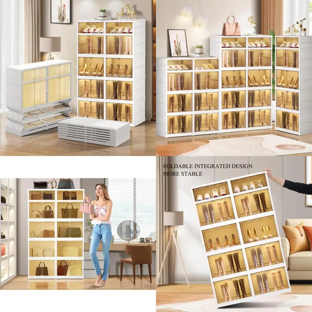 

Collapsible 5-Tier Shoe Organizer for 20 Pairs, Clear Plastic Shoe Storage Box, Stackable Closet Shoe Rack