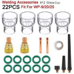 22Pcs WP9 Argon Arc #12 Pyrex Glass Cup 1.0mm/1.6mm/2.4mm/3.2mm Gas Lens Collets Body Tips For WP9/20/25 Practical Accessories