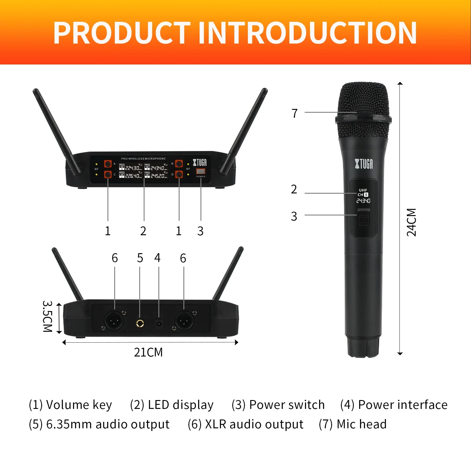 XTUGA V58 Professional Wireless Microphone System with 4 Handheld Microphones For Karaoke Stage KTV Party Church Performance