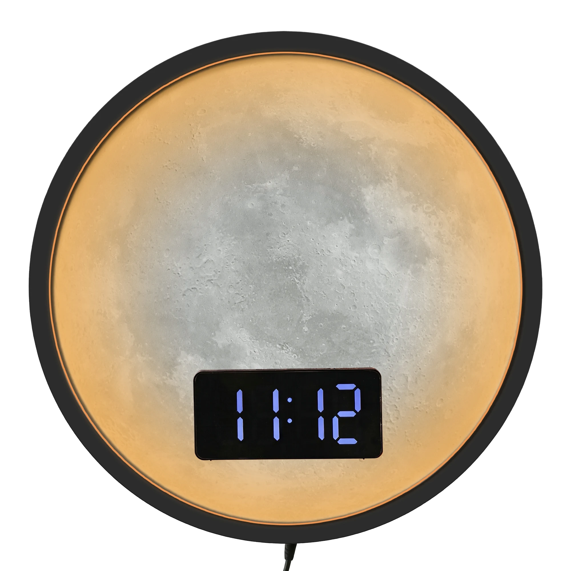 Moon Surface LED Glowing Wall Clock Digital Display Night Light Lunar Home Decor Clock with Temperature Calendar Date 12/24 Hour