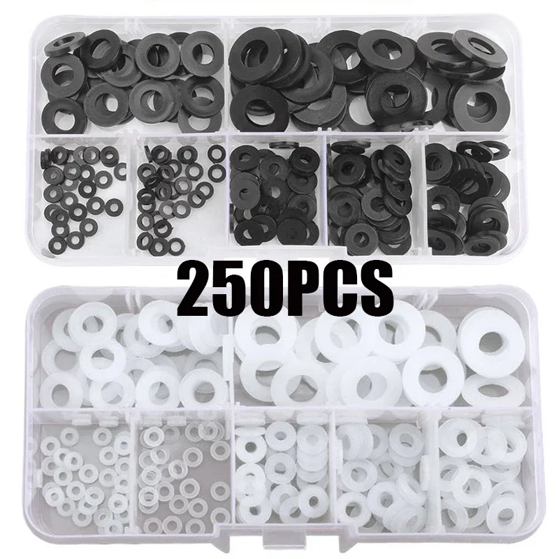 250pcs Nylon Plastic Flat Washer Insulation Seals Gasket Ring Fasteners Kit Accessory Plane Spacer for Screw M2/2.5/3/4/5/6/8