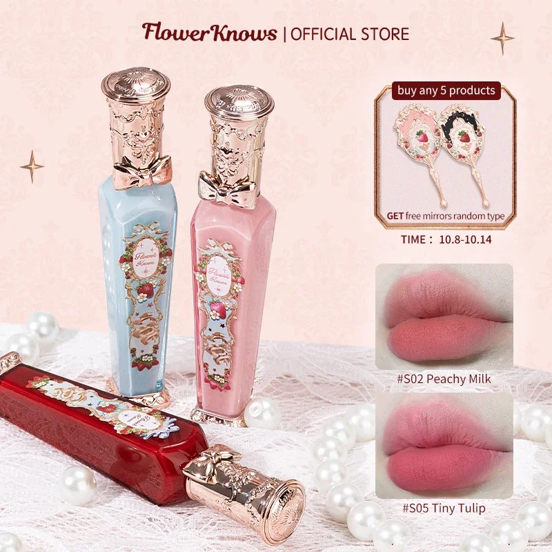 

New Flower Knows Strawberry Rococo Series Cloud Lip Cream Lipsticks 3.5g Beauty Glazed Mirror Lip Gloss Delicate Lipstick