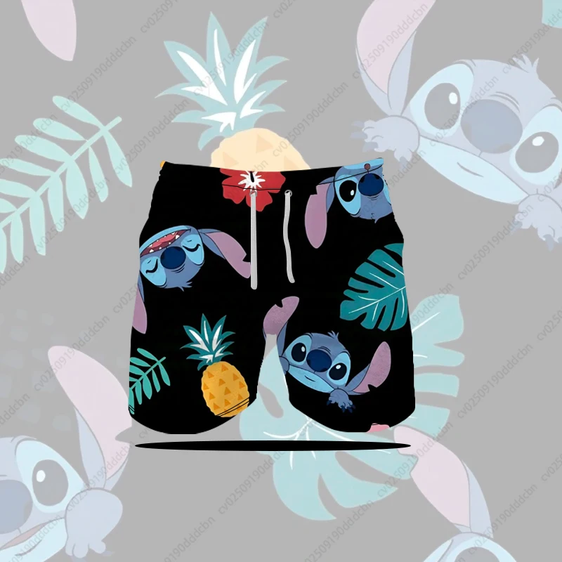 

Шорты с героями мультфильмов Disney Stitch, летние мужские свободные спортивные шорты, модные и дышащие, удобные быстросохнущие пляжные шорты