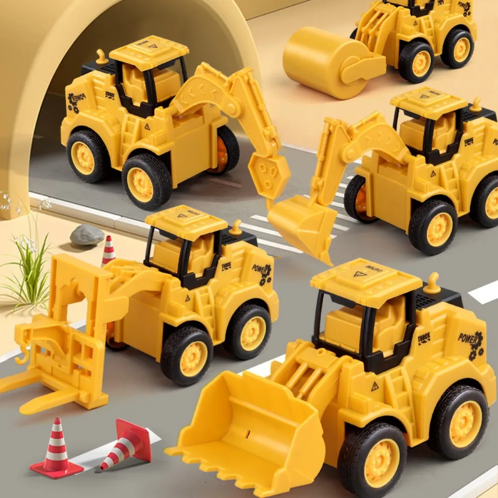 

New Plastic Engineering Vehicle Model Yellow 6 Styles Excavator Roller Bulldozer Press Sliding Press Car Children