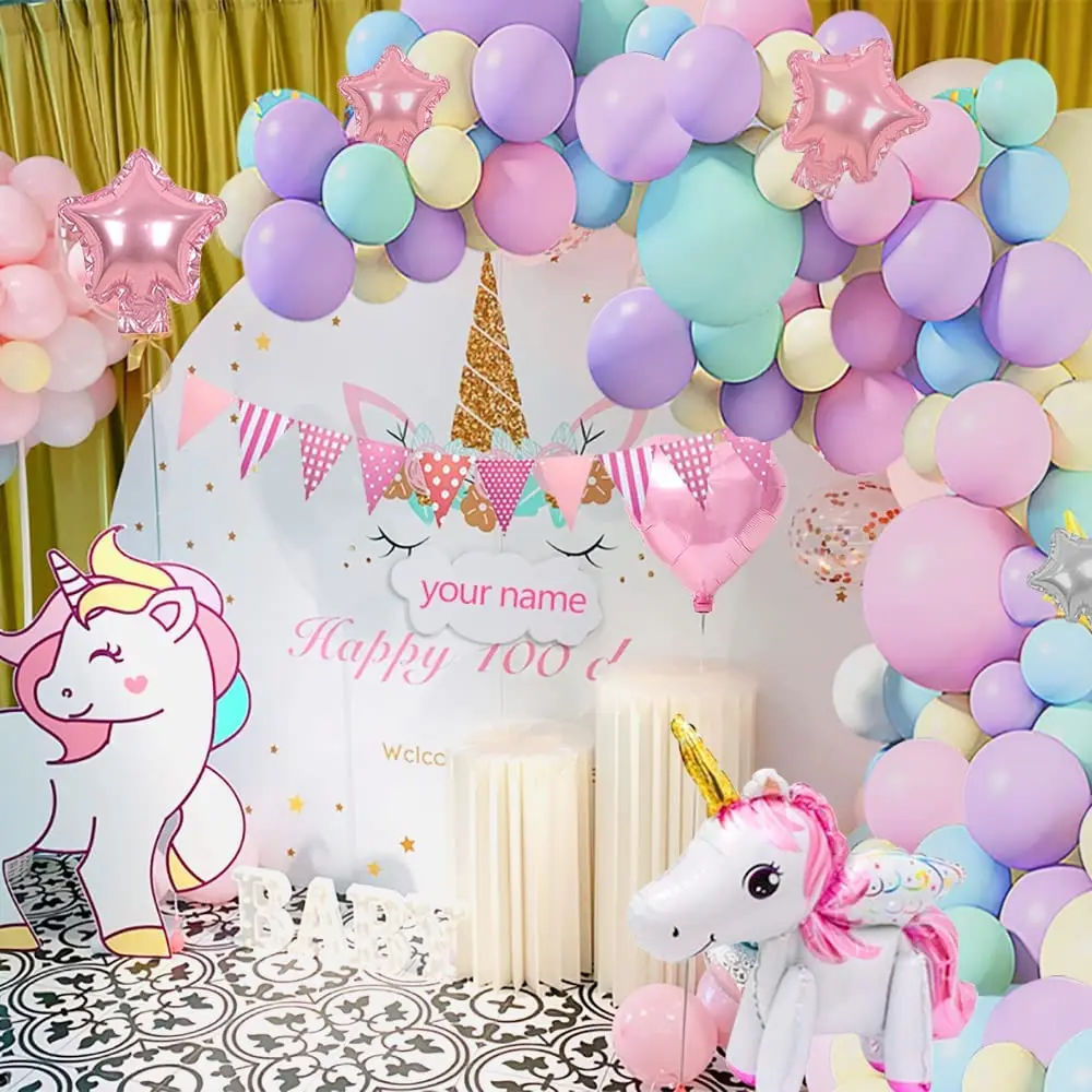 Unicorn Theme Party Decoration Balloon Garland Kit with 3D Unicorn Balloon For Baby Shower Macaron Party Happy Birthday Supplies