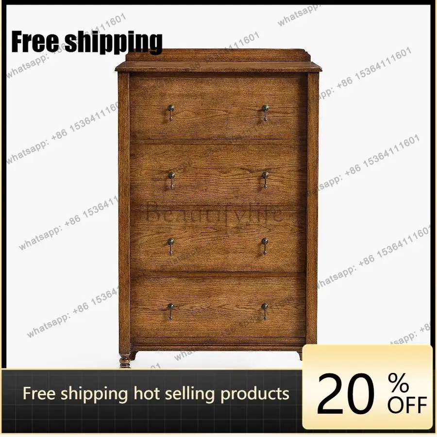 LD American vintage solid wood four-drawer cabinet, vintage bedroom high-end storage cabinet