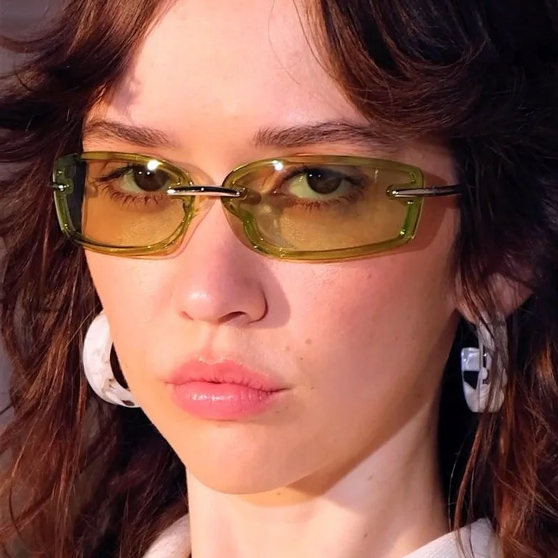 

Rimless Y2K Style Sunglasses Rectangle Fashion Popular Women Men Shades Square Sun Glasses for Female Male Oculos Metal Frame