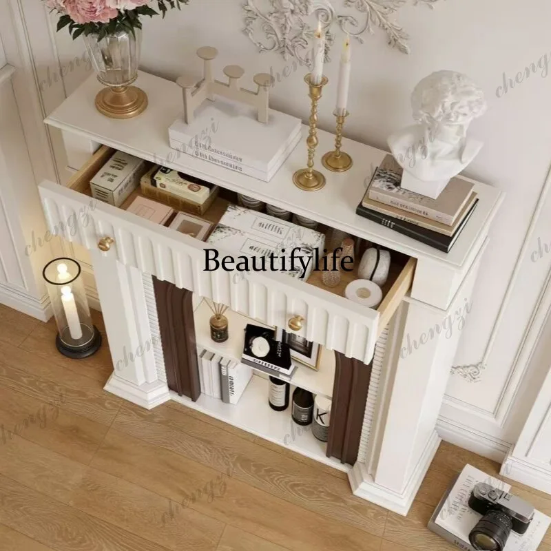 Chinese antique door cabinet American shelf opposite door French fireplace decorative cabinet Living room flame simulation fire