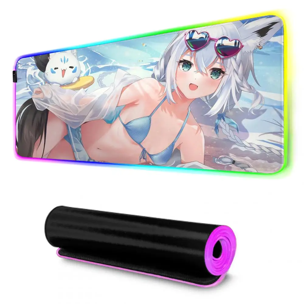 Shirakami-alfombrilla de ratón Fubuki para Gamer, alfombrilla de escritorio Rgb con luz trasera, configuración de alfombrilla de ratón Led, accesorios para juegos, alfombrilla de escritorio grande con retroiluminación
