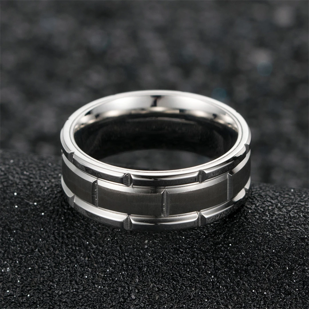 8mm Men\'s Ring Black Stainless Steel Popular Solid Titanium Steel White Men\'s Casual Party Ring Jewelry Accessories