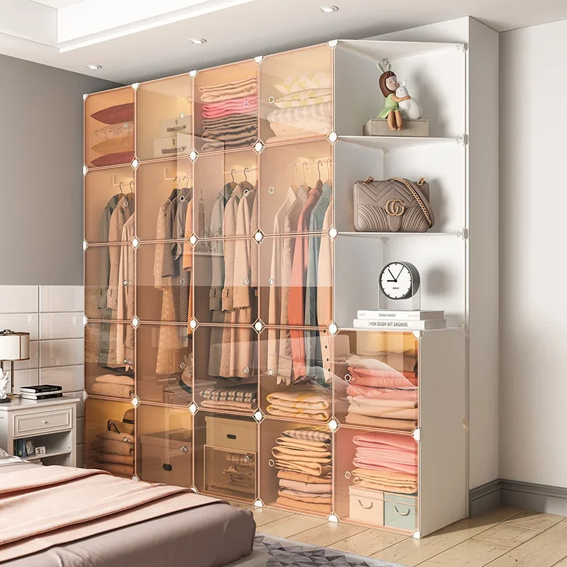 

Simple wardrobe household bedroom assembly transparent door dormitory cloth wardrobe hanging storage cabinet