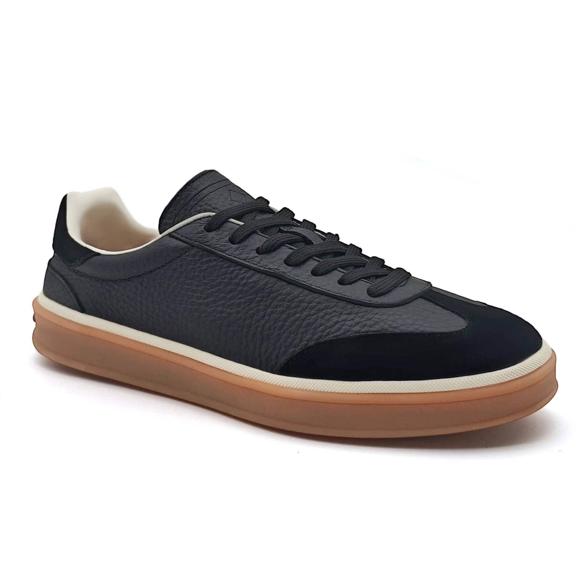 Men's Retro Tennis Sneakers, Low Top Lace Up, Genuine Suede & Full Grain Leather, Gum Rubber Sole, Daily Walking Shoes