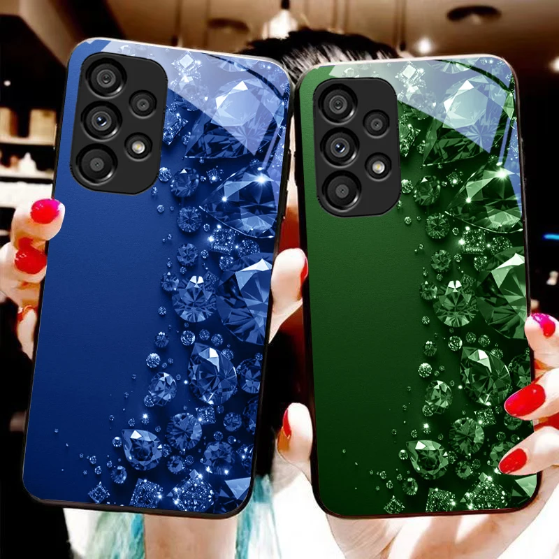 

Full Diamonds For Samsung Galaxy S10 20 Plus 21 FE 22 23 24 FE 25 Ultra Black Tempered Glass Phone Case Hard Shell