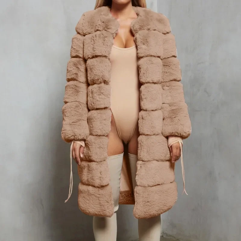 Parka longue épaisse en fausse fourrure pour femmes, pardessus élégant, veste de caban, vêtements d'extérieur d'hiver, garde au chaud, mode