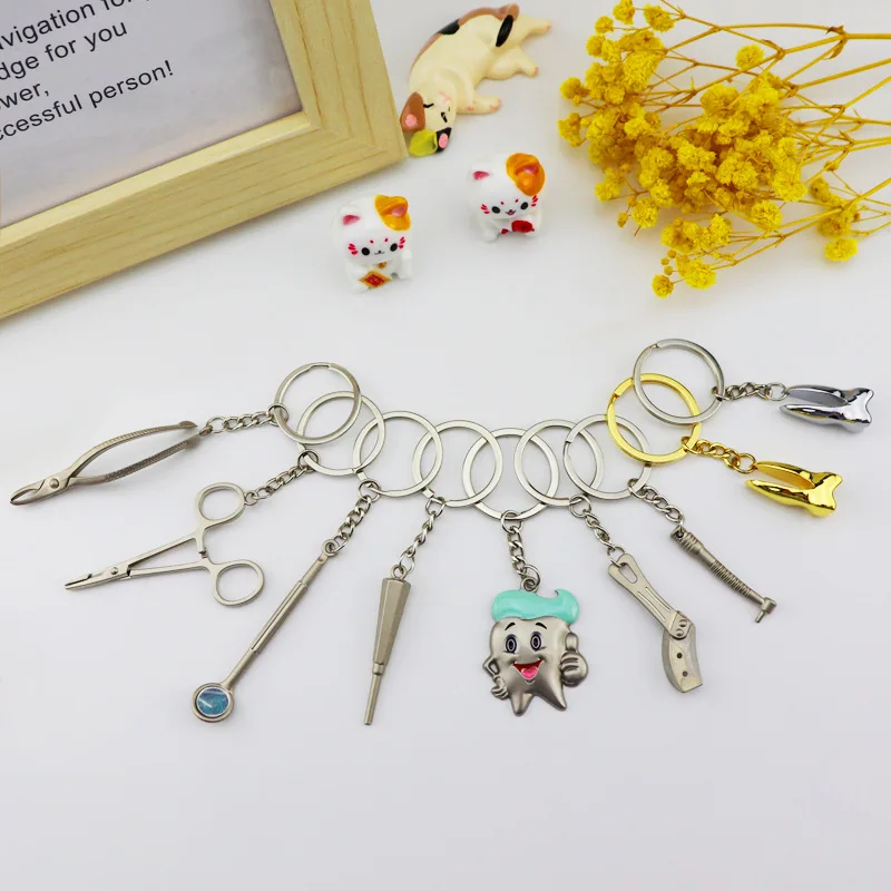 Mini Dental Tools Teeth Keychain Simulation Tooth Key Holder Clinic Promotion Gift