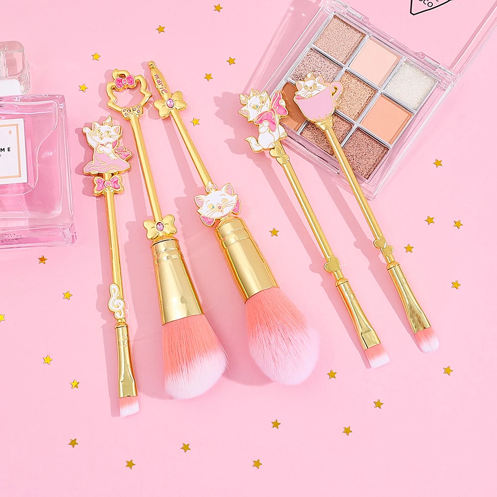 5本セット メアリーキャット メイクブラシ ユニークな漫画の形をしたメイクツール メタリックな質感 可愛いメアリーキャット アイシャドウブラシセット 女の子に最適