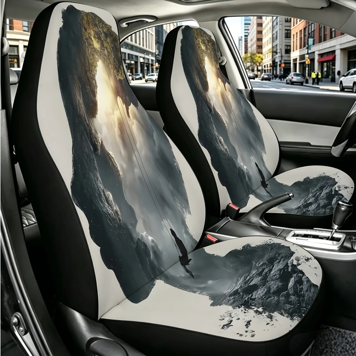2 fundas para asientos de coche con diseño de silueta de retrato, nubes y cuevas, con efecto de luz y sombra, tamaño universal para SUV, camioneta, sedán, Digi