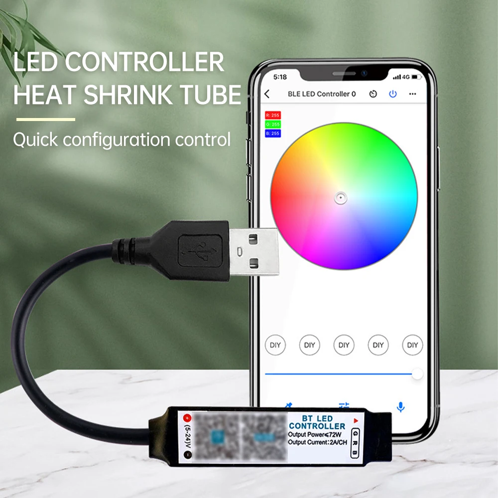 RGBストリップライト用のカラフルなインテリジェントコントローラー,Bluetooth制御,RGBテープライト用の調光,DC 5v,12v,24v
