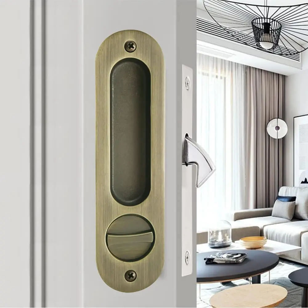 Sliding Barn Door Locks Invisible Door Handle with 3 Keys for Wooden Pocket Door Furniture Hardware 6.81 inches