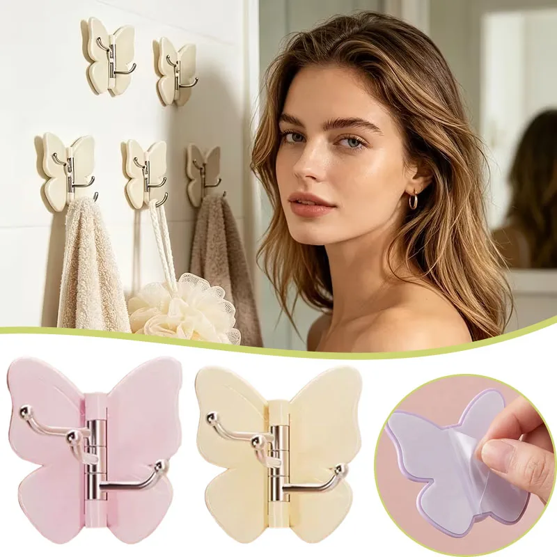 1-20PCS Adhesive Rotatable Butterfly Hook No Drill Corner Wall Mount Hanger for Towels Keys Coats Bags Clothes Storage