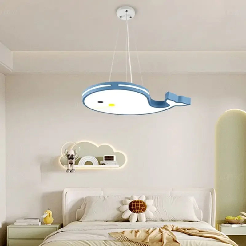 Simple cartoon whale, warm letters, cute personality, creative bedroom pendant light