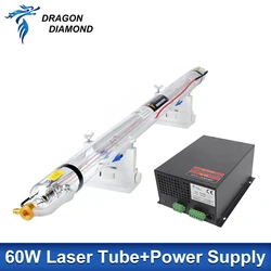 DRAGON DIAMOND 60W Laser Tube Length 1250mm Dia.55mm Metal Head Glass Pipe Power Supply 110V/220VFor CO2 Laser Machine