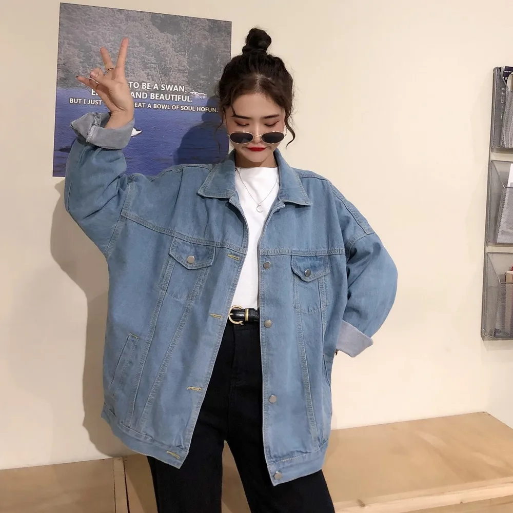 Kurtki damskie Harajuku Baggy Korean All-match Chic Turn-down Collar Girls Denim Coat Popular Casual College Lady Streetwear