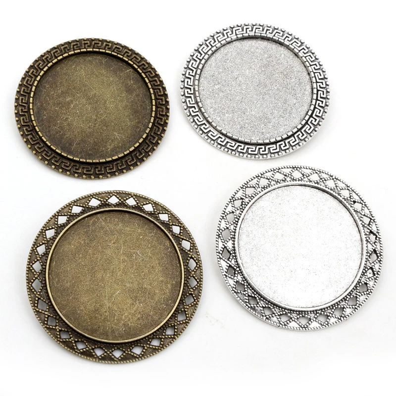 New Fashion 5pcs 35mm Inner Size Antique Bronze And Silver Plated colors Brooch Style Cabochon Base Setting Charms Pendant