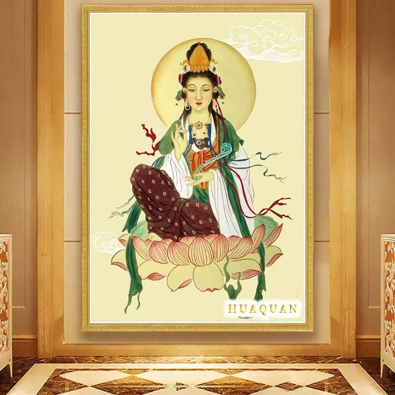 DIY Cross stitch kit cotton thread full embroidery Buddhism Avalokitesvara Bodhisattva Chinoiserie Handmade crafts Stitchwork