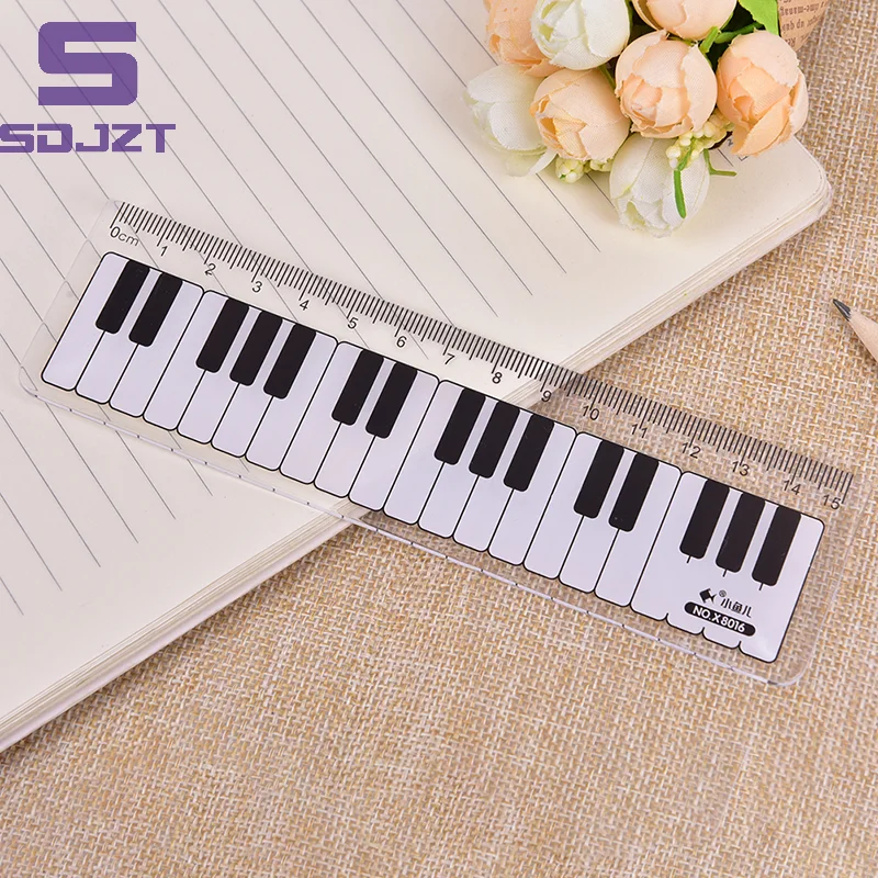 1Pc Creative Piano Keyboard Ruler 15cm Black And White Plastic Straight Ruler Learning Stationery Measurement Supplies