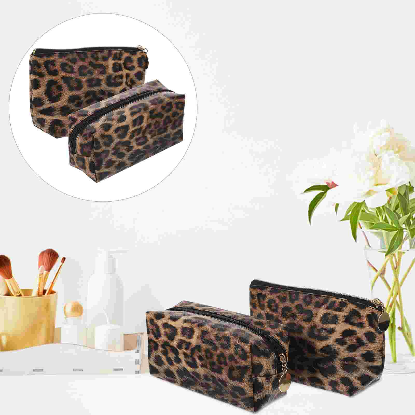 Leopard Bag Toiletry Organizer Portable Wash Bags Makeup Zipper Printed for Traveling