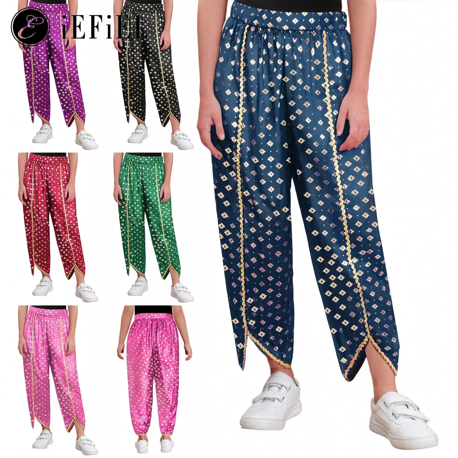 

Girls Arabian Princess Belly Dance Costume Sparkly Elastic Waistband Harem Dance Pants for Theme Cosplay Party