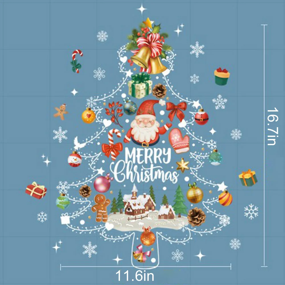 ~1pc Christmas Santa Claus Trees Window Sticker Home Festive Christmas Window Wall Sticker Decoration Supplies