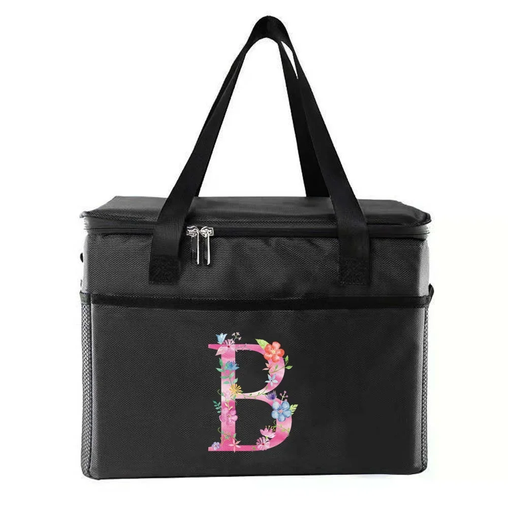 Sacs à lunch thermiques portables pour femmes, glacière isolante, boîte à lunch imprimée, série de lettres roses, voyage, pique-nique, stockage des