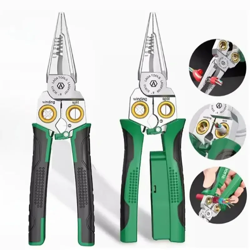 8-In-1 Stainless Steel Multifunctional Wire Stripping Pliers for Electricians  Stripping Pliers with  Electrical Measurement