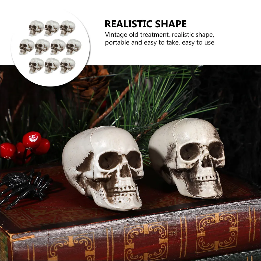 

10 Pcs Halloween Decor Skull Props Decoration Supplies Centerpieces Table Artificial Ornament Grey
