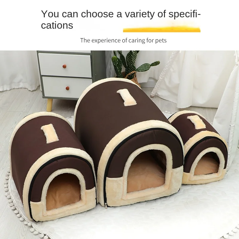 Dog House Kennel Soft Pet Bed Tent Indoor Enclosed Warm Plush Sleeping Nest Basket with Removable Cushion Travel Dog Accessory