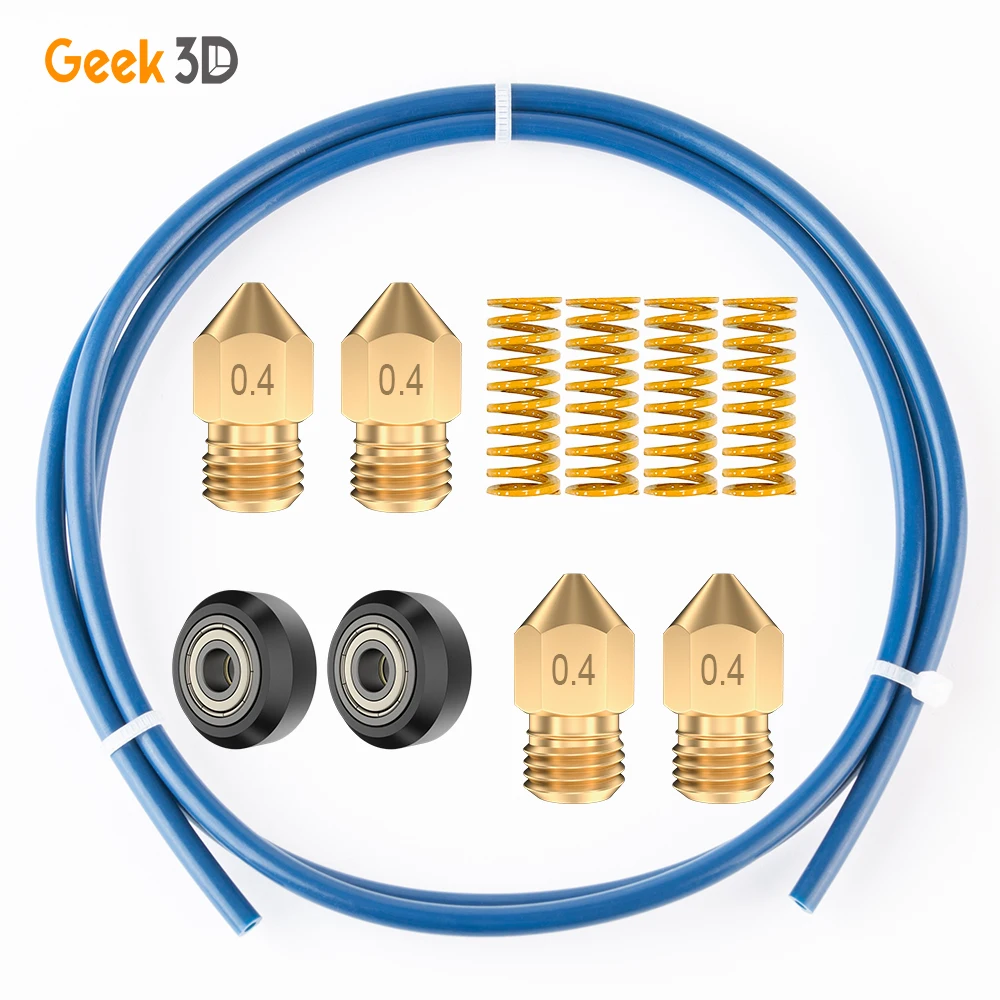 

3D Printer Parts Kit PTFE Tubing 1M Bed-Level Springs 2PCS POM Wheel 4PCS MK8 Nozzles 0.4mm for Ender 3/5 CR-10 3D Printers