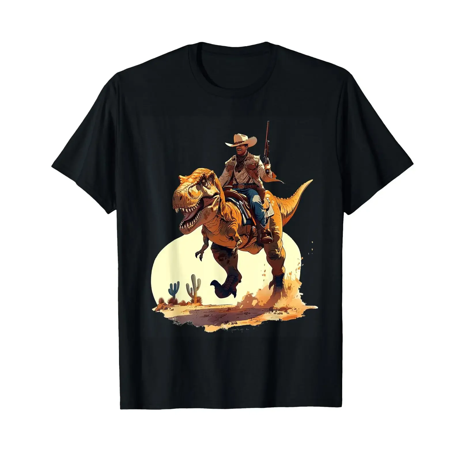Funny Cowboy Riding T Rex Dinosaur Western Shirt black vintage Washed designer clothes Slightly streetwear Soft homme graphic