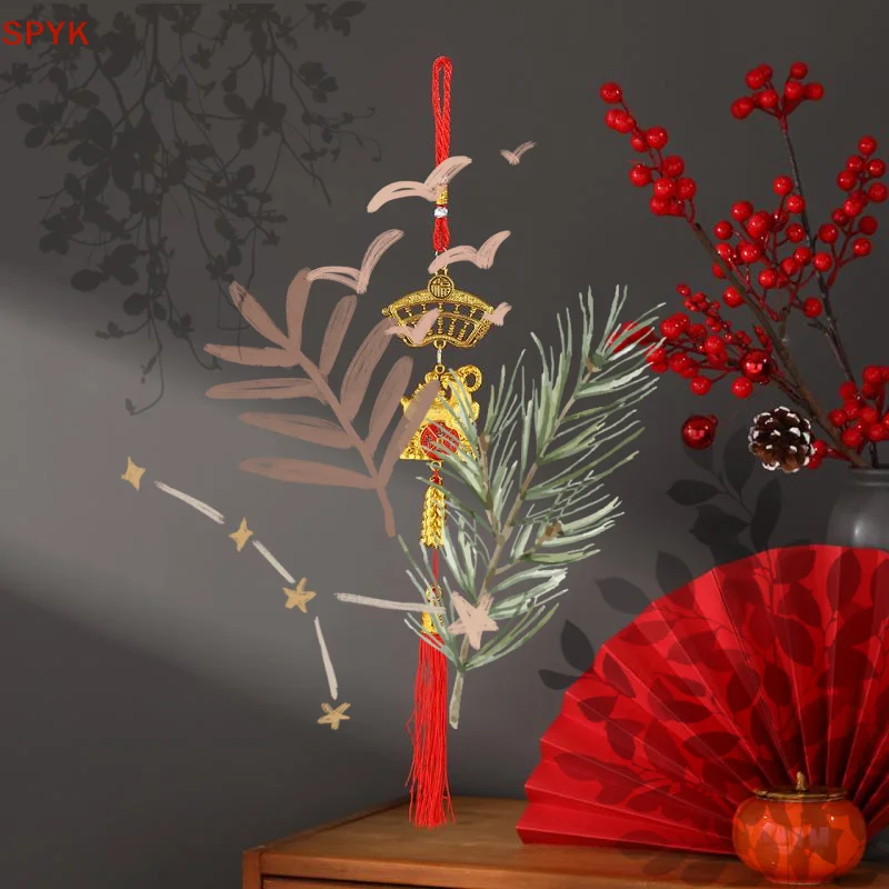 2027 Chinese New Year Goat Hanging Ornaments Gold Lucky Design Red Tassels Spring Festival Home Wall Decor
