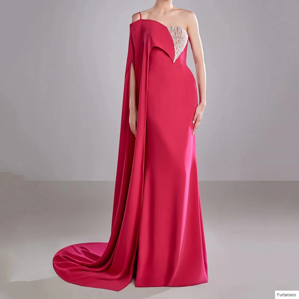 

Mermaid Women's Evening Dresses Floor-length One-shoulder Sleeveless Prom Gown Fashion Sequined Stole Draped Customized Gowns